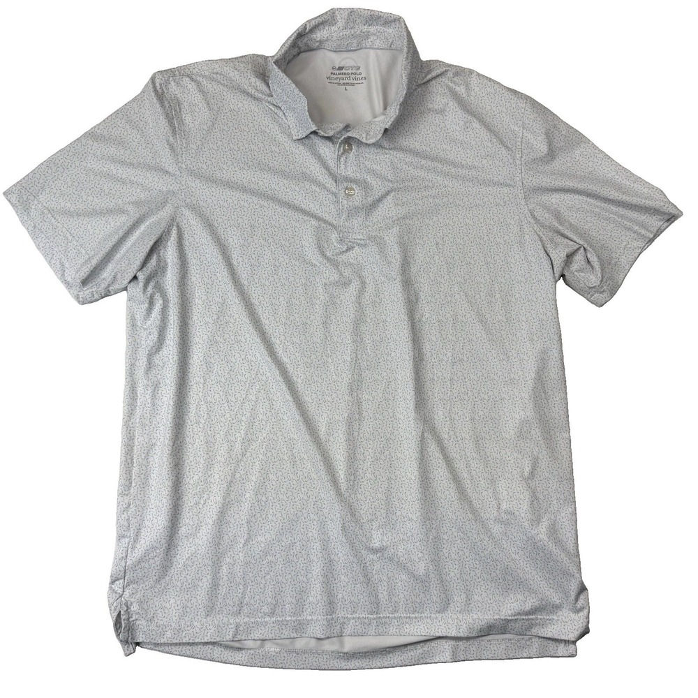 Vineyard Vines OTG Palmero Polo Men Large White All Over Print Golf Stretch